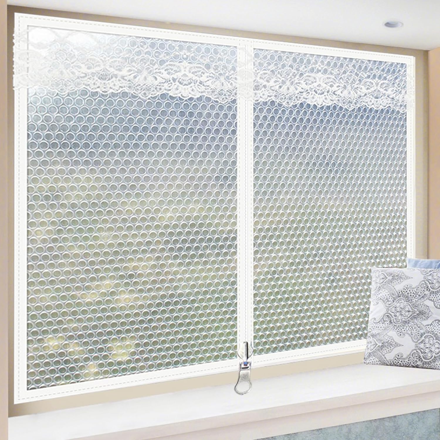 47 in. x 59 in.  Indoor Window Insulation Kit White Bubble Film with Zipper for Winter Keep Cold Out