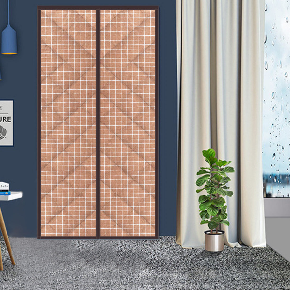 31.5 in. x 79 in.  Plastic Thermal Insulated Door Curtain Magnetic Screen Door Noise Reduction Waterproof