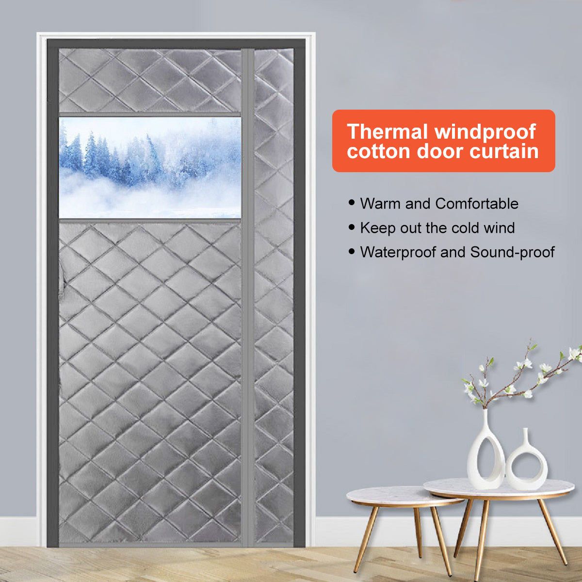 31.5 in. x 79 in.  Plastic Thermal Insulated Door Curtain Magnetic Screen Door Noise Reduction Waterproof