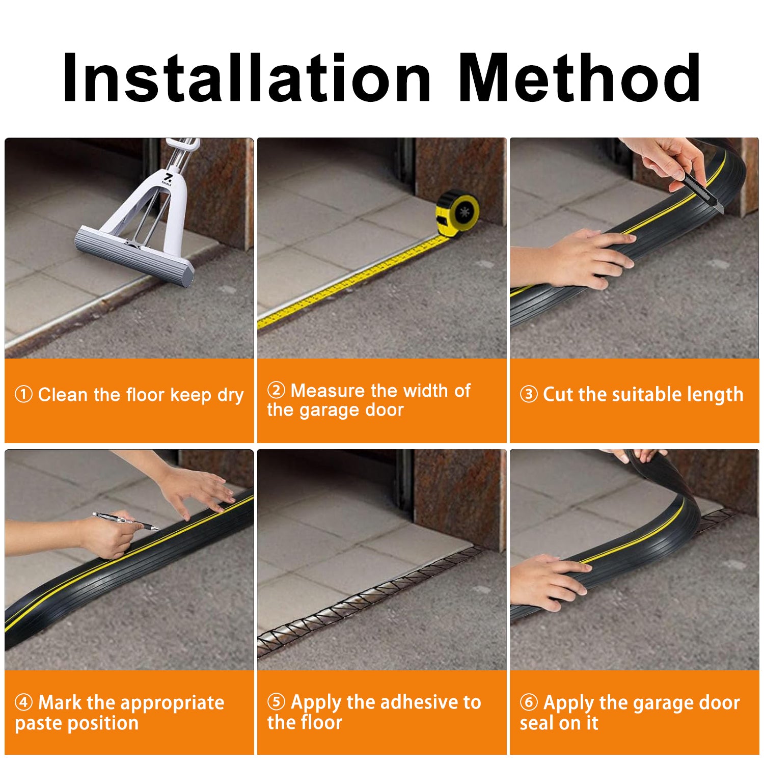 Black Universal Weatherproof Rubber Seal Strip Installs Easily For Garage Door Top and Side Seal