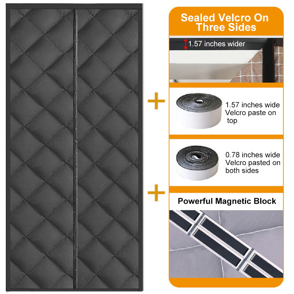 35.5 in. x 83 in. Black Plastic Thermal Insulated Door Curtain Magnetic Screen Door Noise Reduction Waterproof