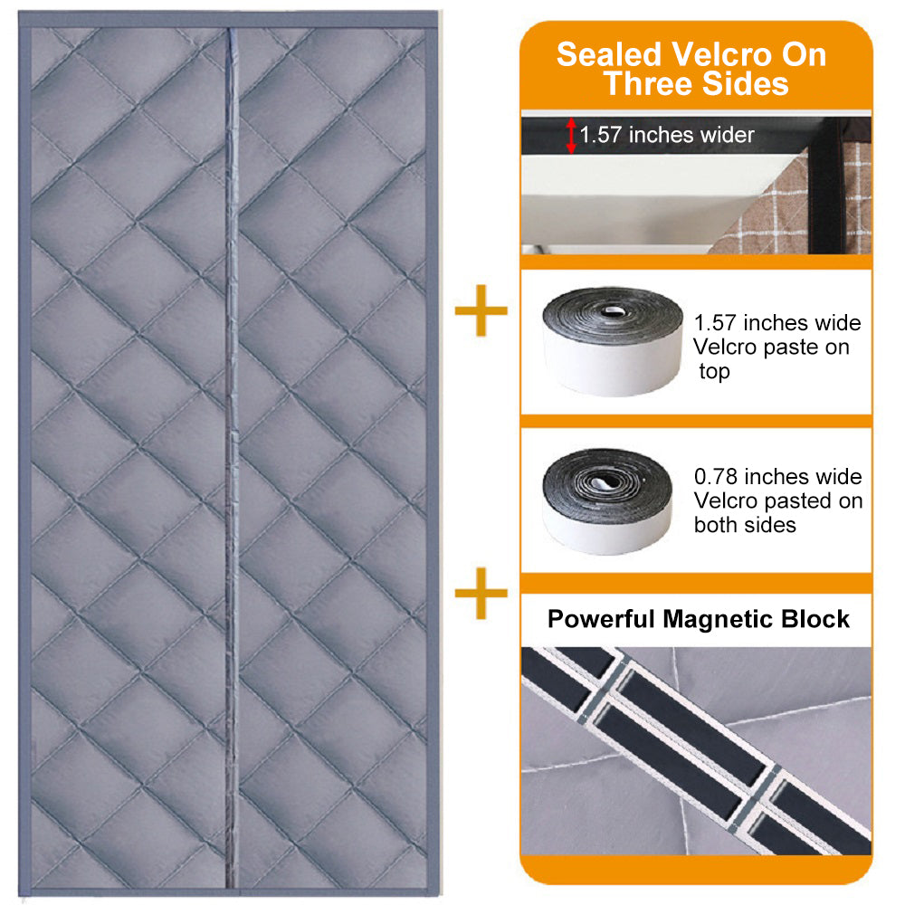 Gray Plastic Thermal Insulated Door Curtain Magnetic Screen Door Noise Reduction Waterproof