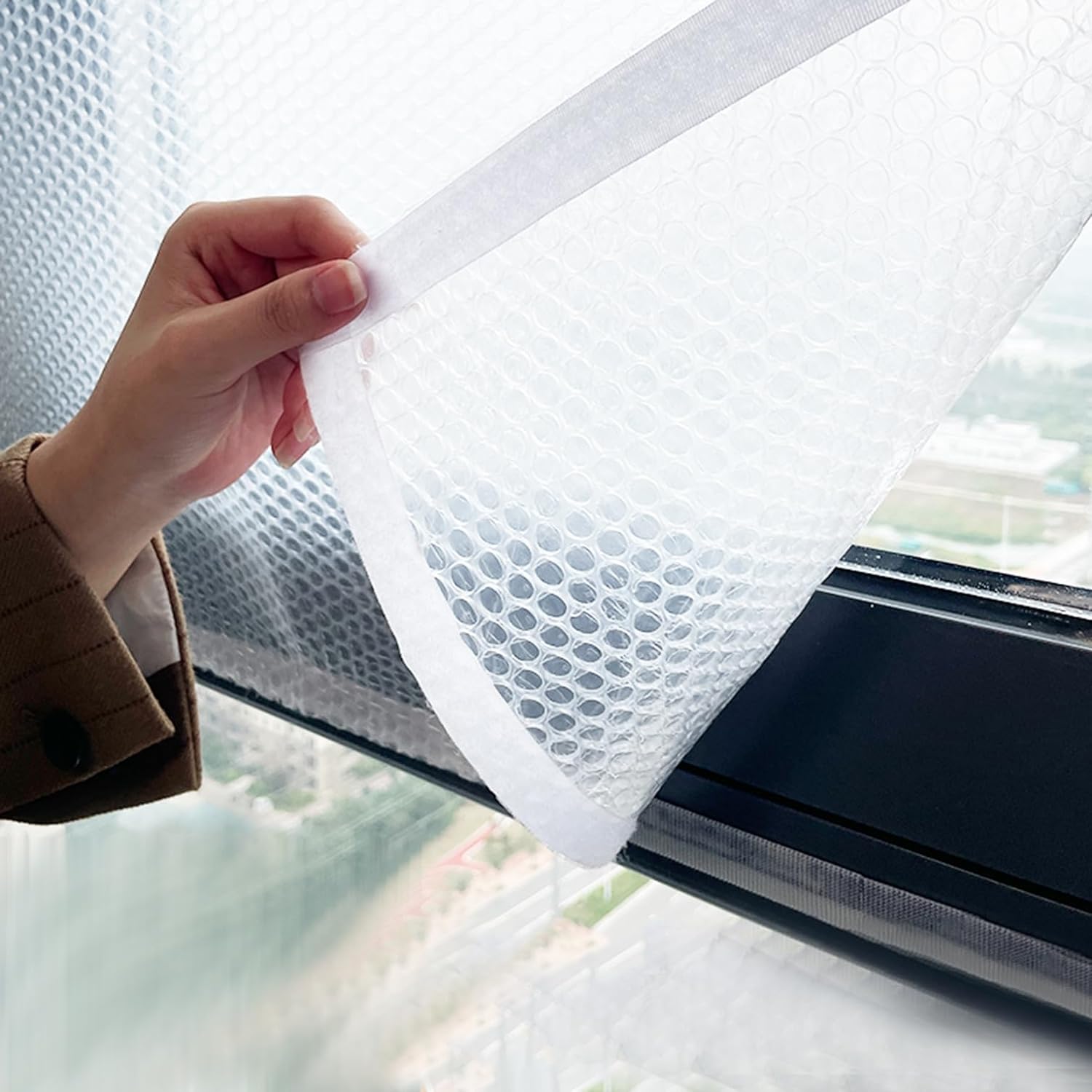 47 in. x 59 in.  Indoor Window Insulation Kit White Bubble Film with Zipper for Winter Keep Cold Out