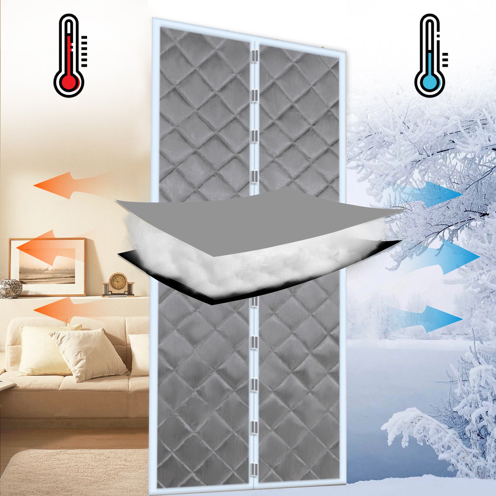 Gray Thermal Insulated Vinyl Magnetic Door Curtain Screen Door Waterproof