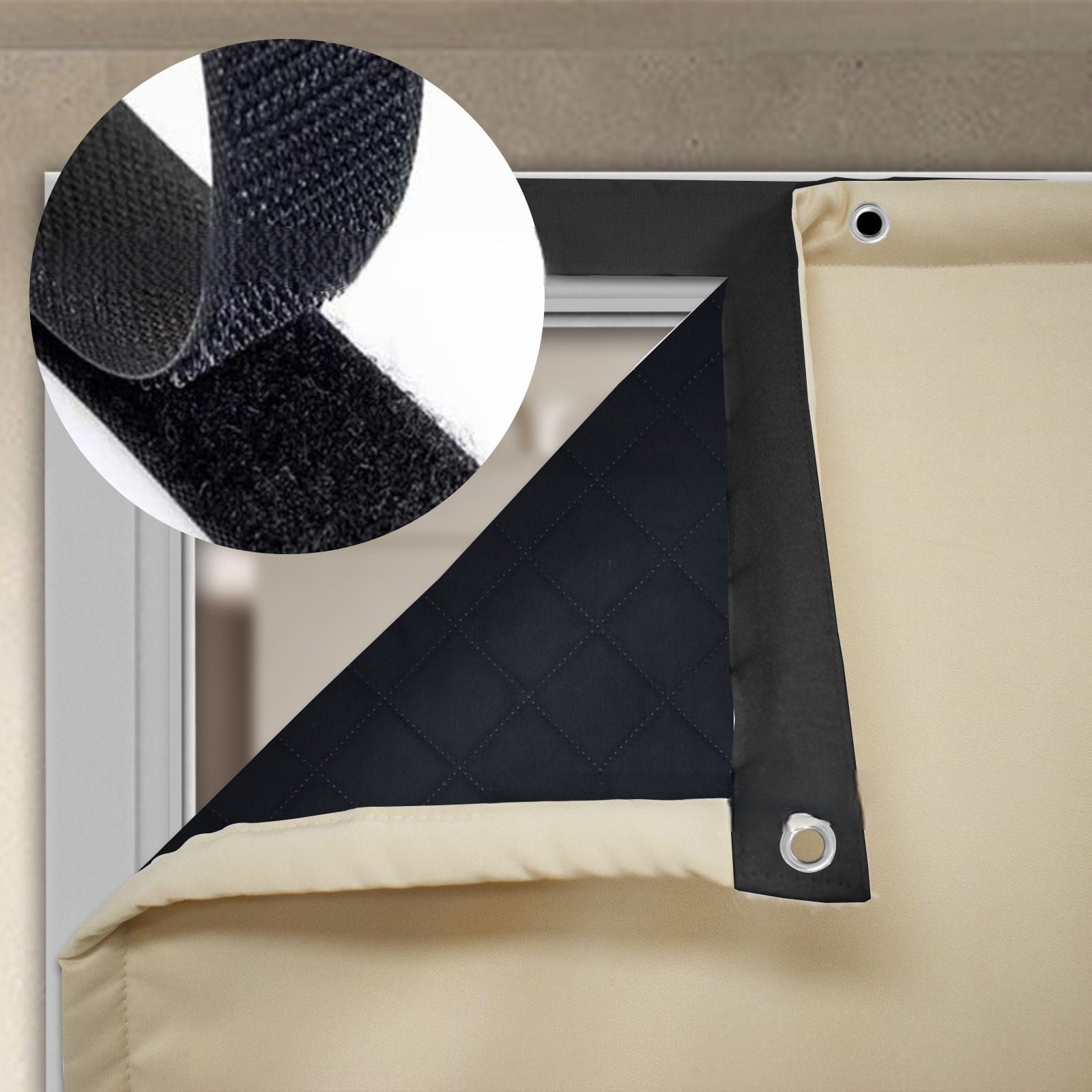 Beige Thermal Insulated Vinyl Magnetic Door Curtain Screen Door Waterproof Double Slide